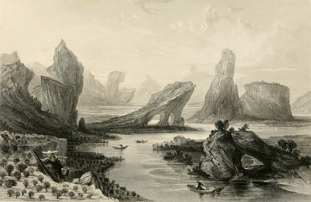Чайные утёсы Уишань. Картина Томаса Аллома, 1843 год.